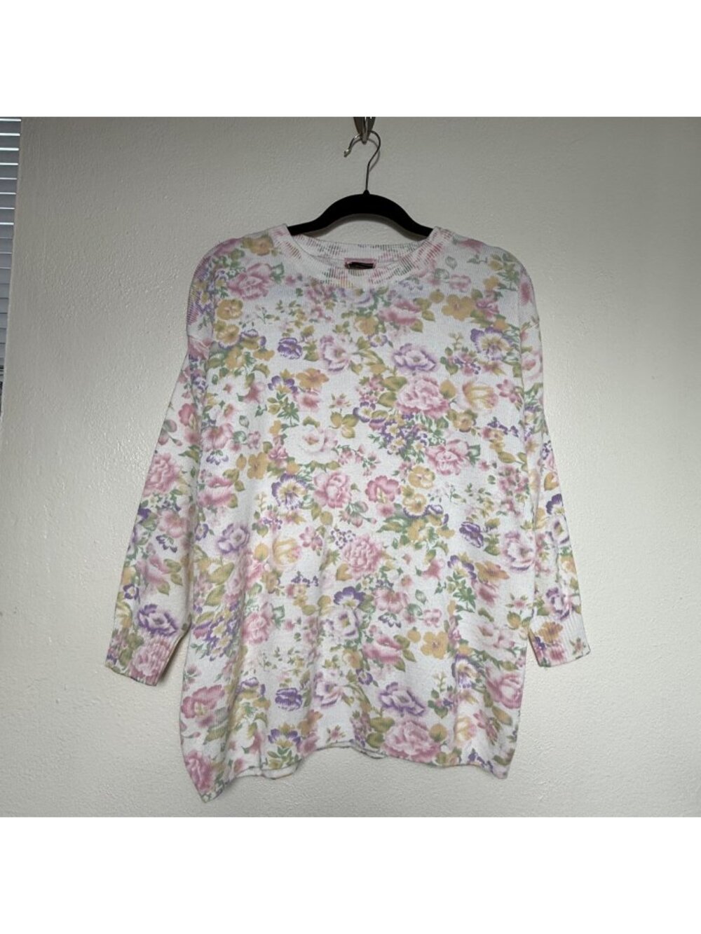 Vintage Traditional Touches Floral Knit Sweater Long Sleeve Crewneck Pastel Sz L